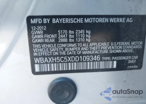 2013 BMW 528I xDrive z USA, uszkodzony, nr VIN WBAXH5C5XDD109346